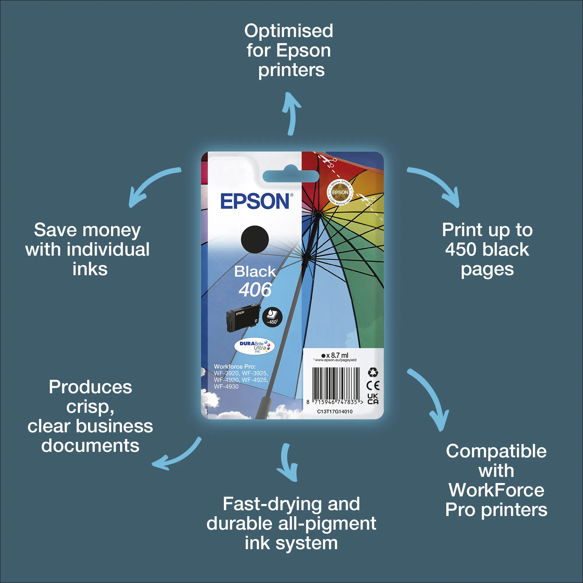 Epson 406 bl&auml;ckpatron, 8.7 ml, svart