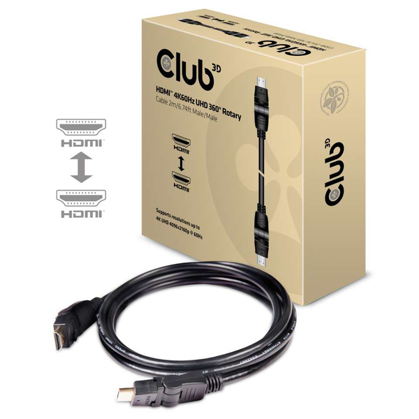 Club 3D CAC-1360 Rotating HDMI 2.0 cable with Ethernet, 2 m, Black