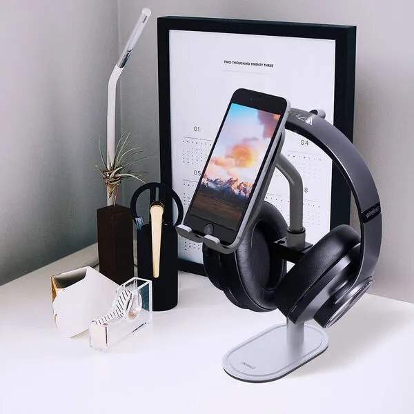 DESIRE2 Headphone Stand and Cell Phone Holder Silver