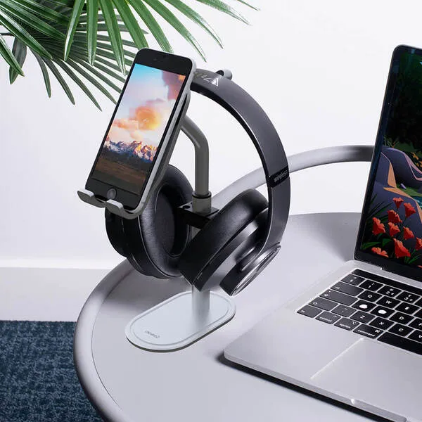 DESIRE2 Headphone Stand and Cell Phone Holder Silver