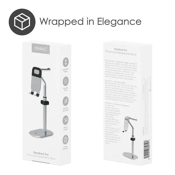 DESIRE2 Headrest Pro Stand For headphone and phone silver