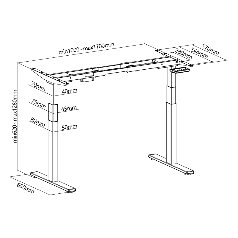 Logilink Electrically adjustable desk frame, 2 motors, 620&ndash;1280 mm, white
