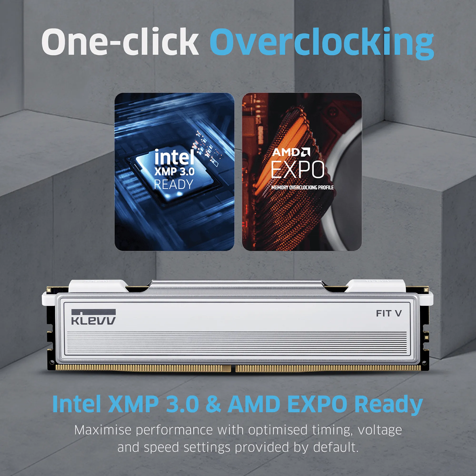 KLEVV FIT V 32 Gt (2 x 16 Gt) DDR5 6000 MHz, CL28 -muisti, valkoinen (XMP)