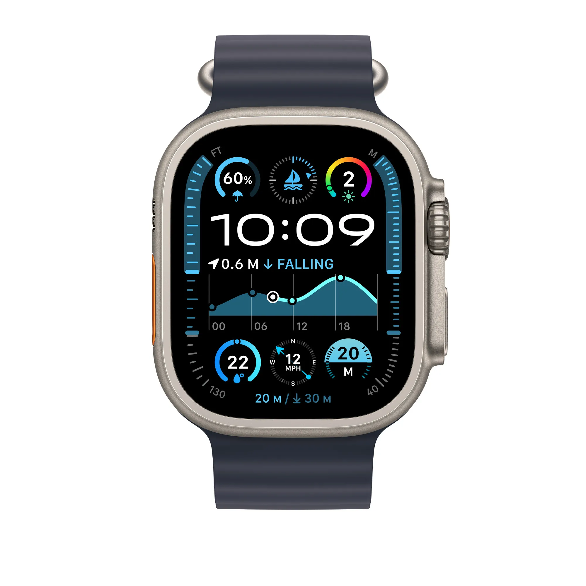 Apple Watch 49 mm -Ocean-ranneke, Laivaston­sininen / Luonnontitaani