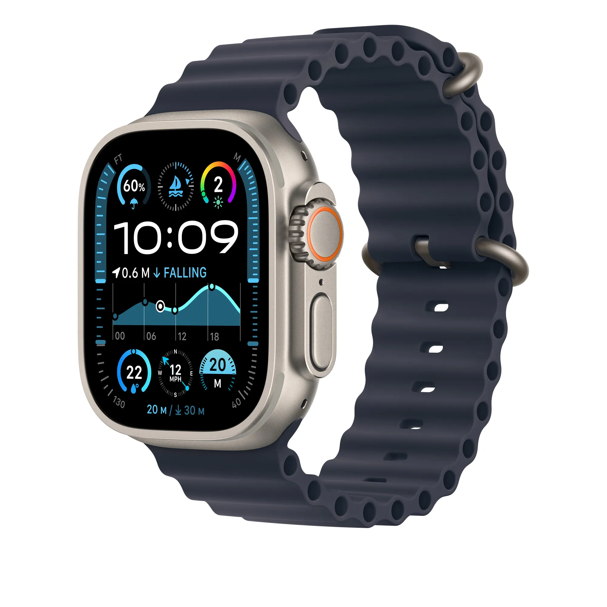 Apple Watch 49mm - Ocean Band, Navy / Natural Titanium