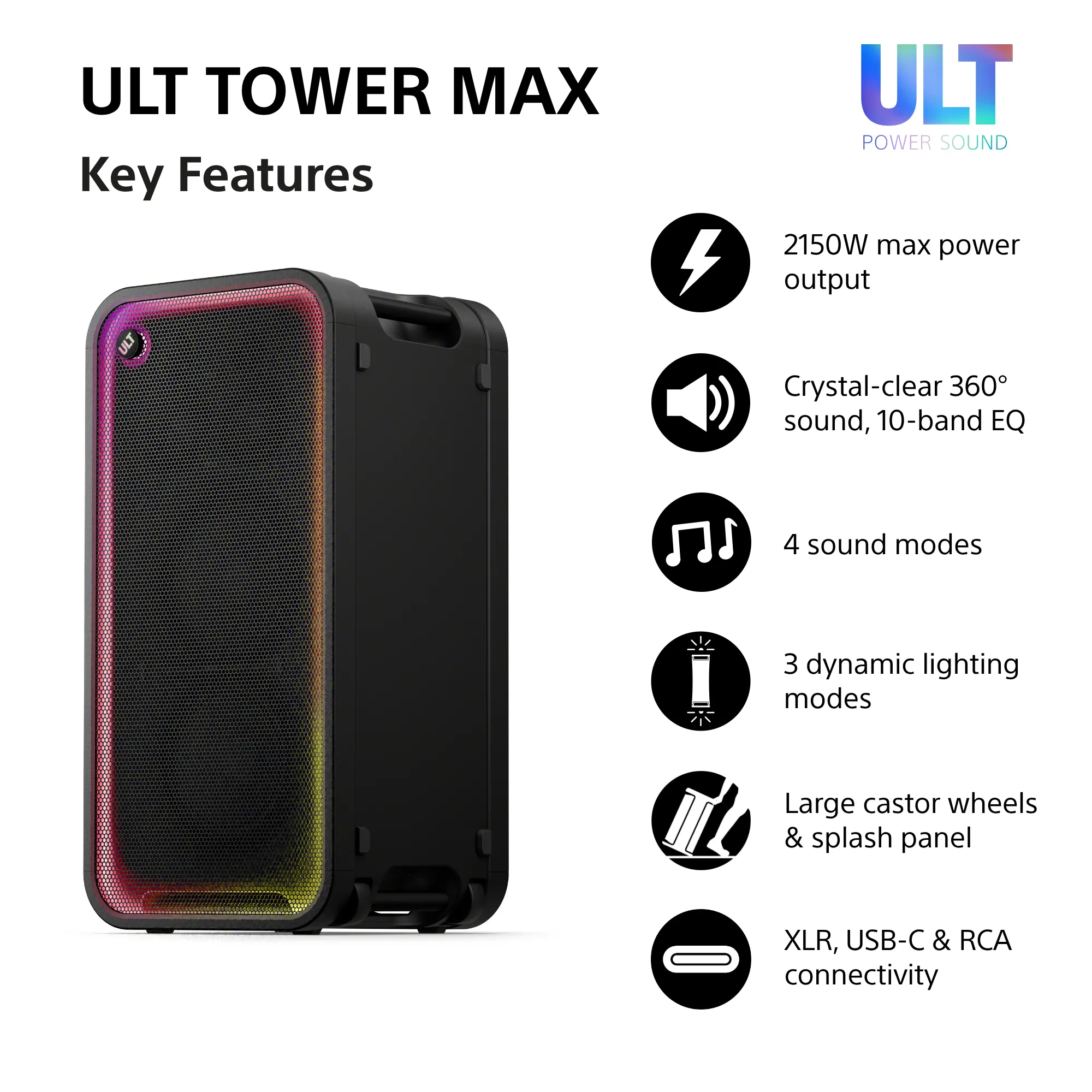 Sony ULT TOWER MAX Bluetooth Party Speaker, Black