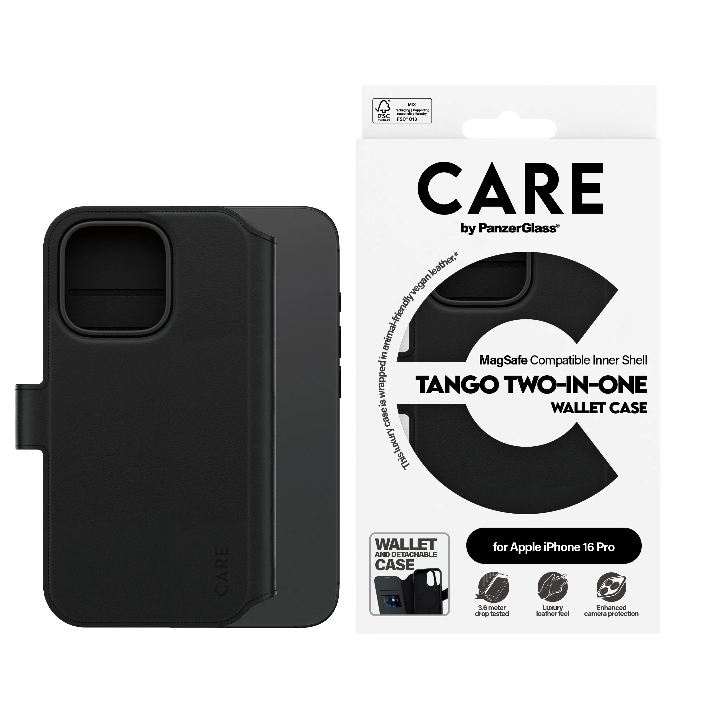 Care by PanzerGlass iPhone 16 Pro Tango 2in1 -lompakkokotelo