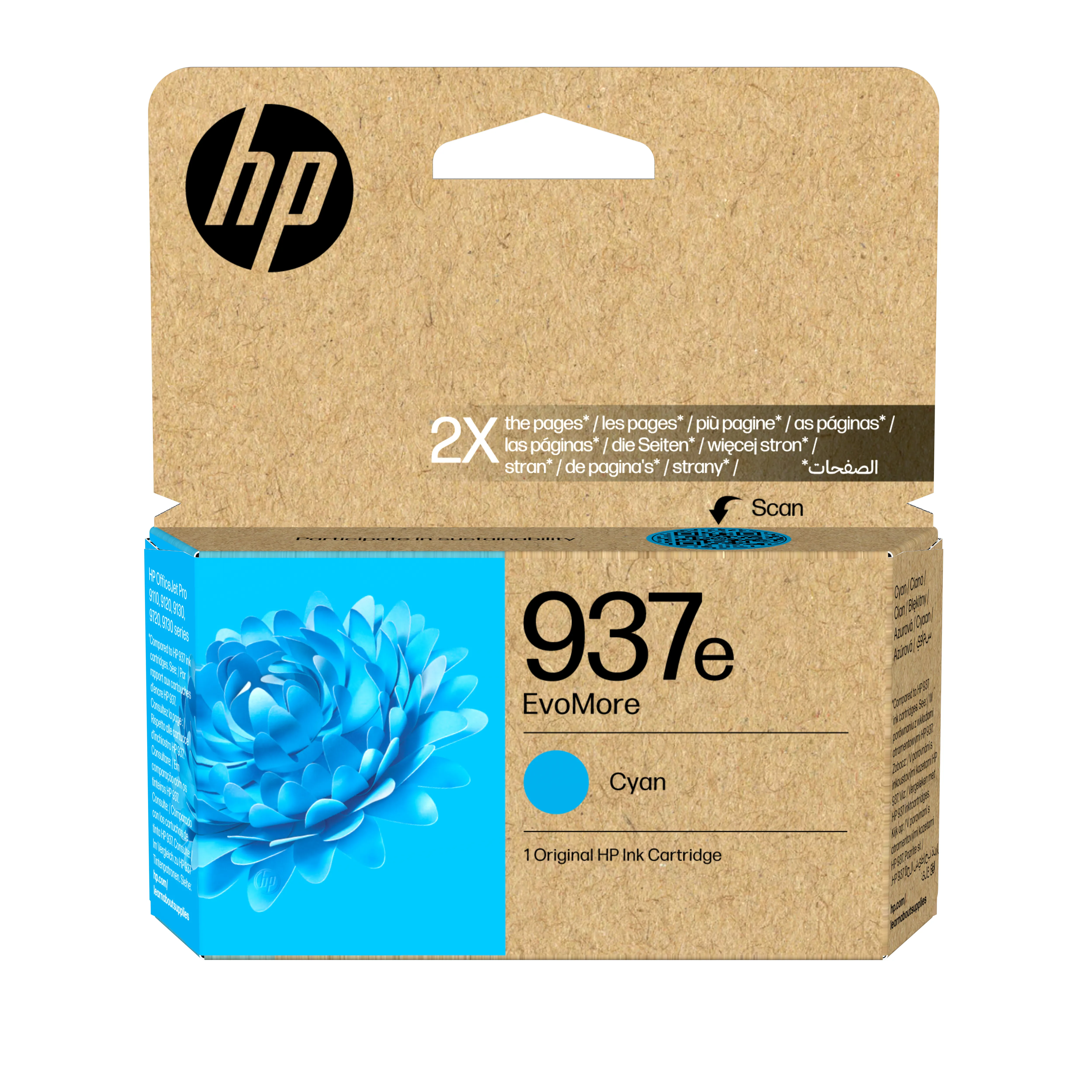 HP 937e EvoMore XL bl&auml;ckpatron, cyan
