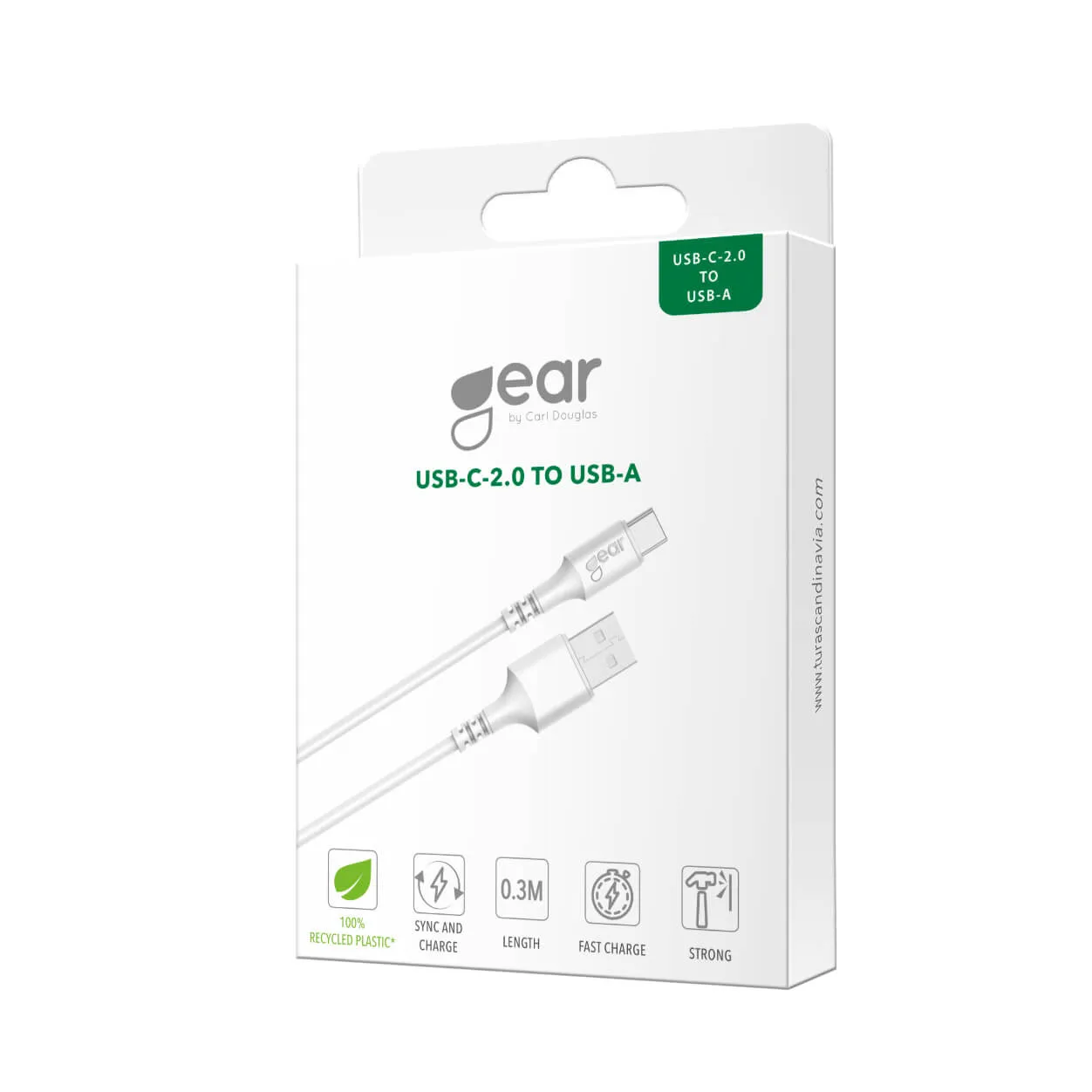 Gear USB 2.0 USB-C kabel, 0,3 m, vit