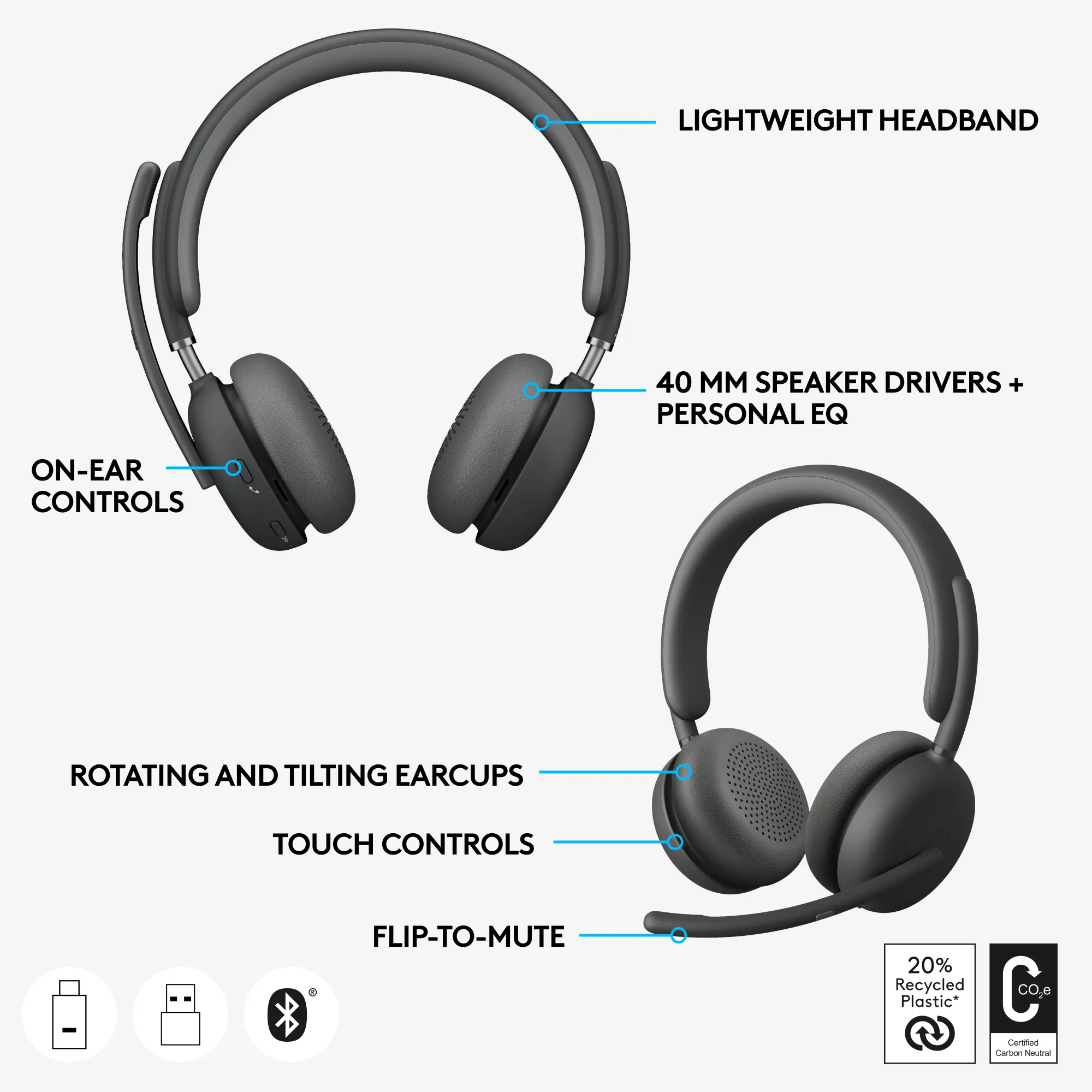 Logitech Zone Wireless 2 UC Wireless Headset, Graphite