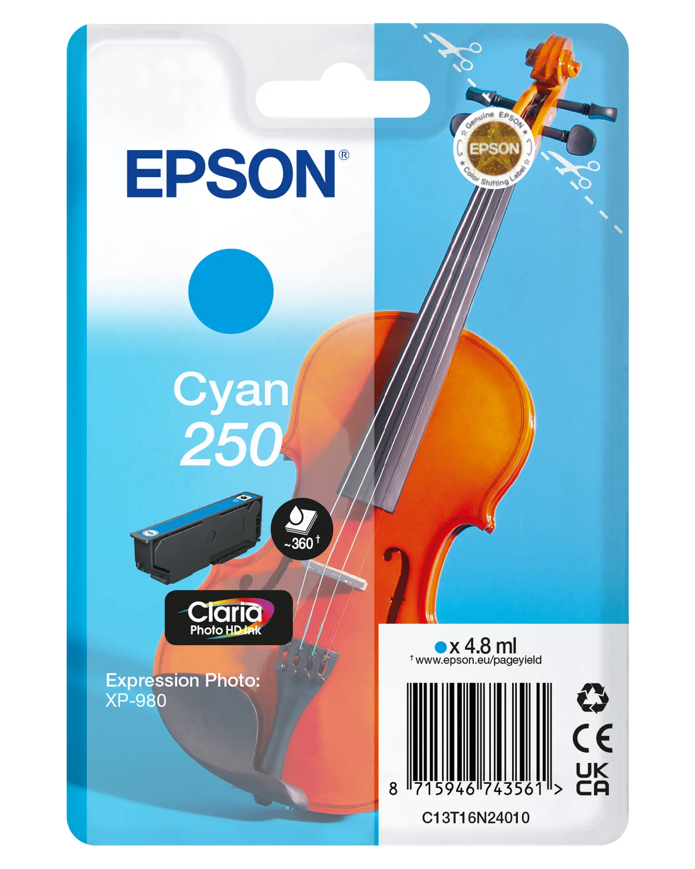 Epson 250 -mustekasetti, 4.8 ml, cyan