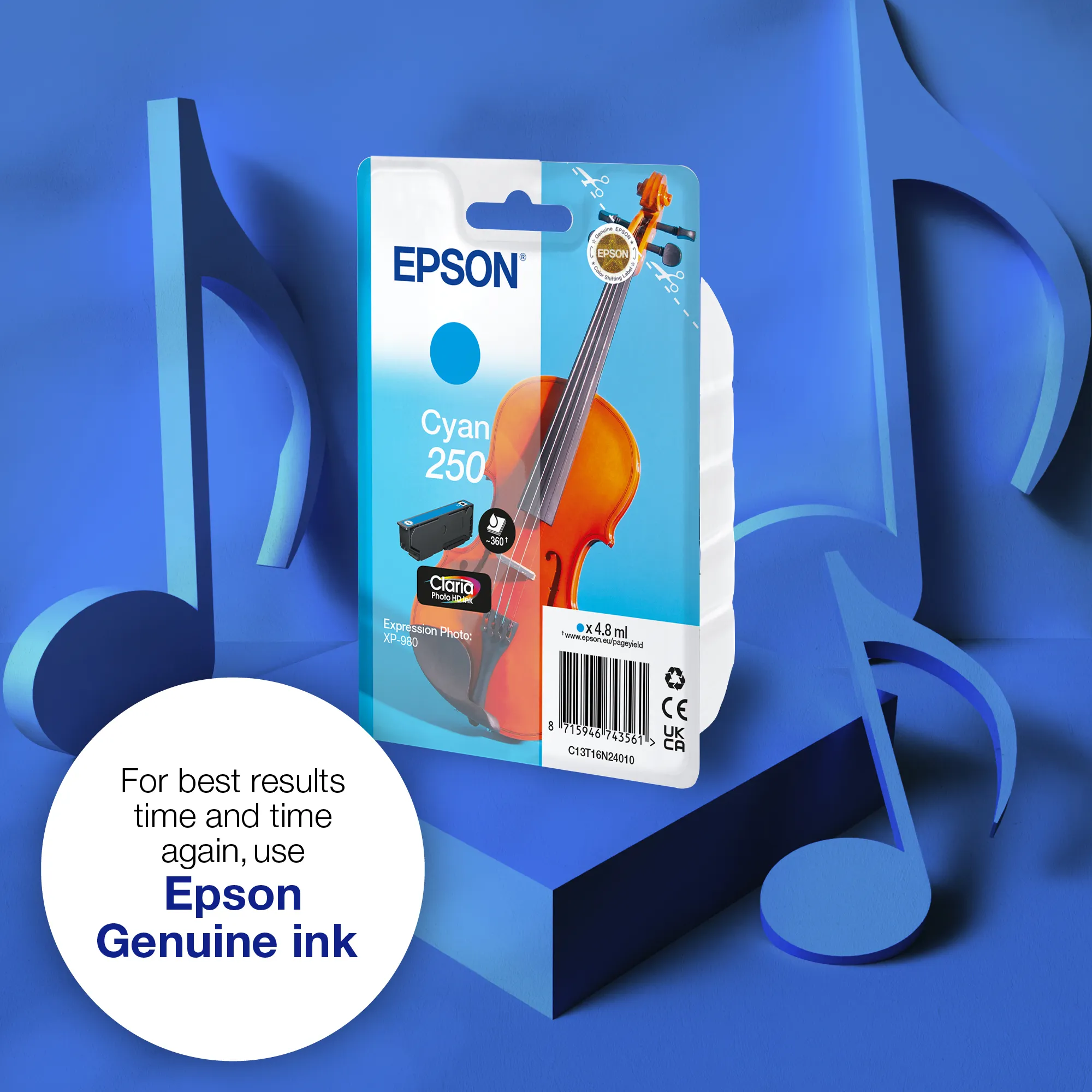 Epson 250 -mustekasetti, 4.8 ml, cyan