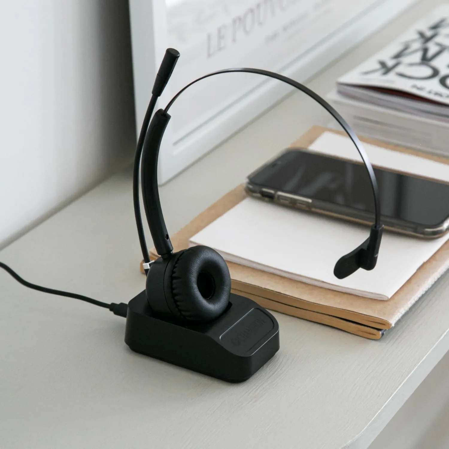 Champion Office Wireless -langaton toimistokuuloke + latausteline, musta