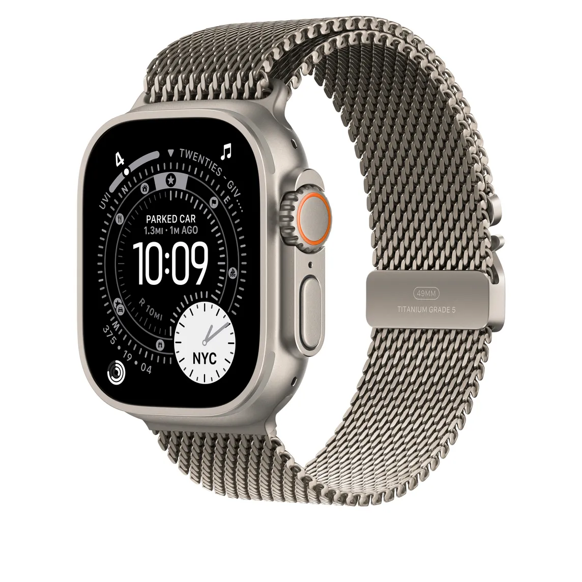 Apple Watch 49 mm milanesisk loop, liten, Natural Titanium Finish
