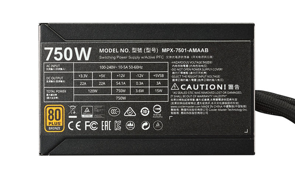 Cooler Master MasterWatt 750W - Power supply, 80 Plus Bronze