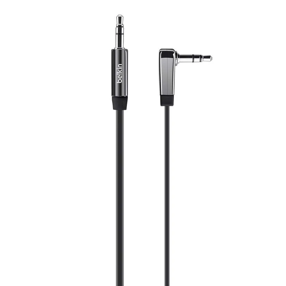 Belkin MIXIT Flat 90&deg; 3.5mm &ndash; 3.5mm -audiokaapeli, uros/uros, 0,9 m, Musta