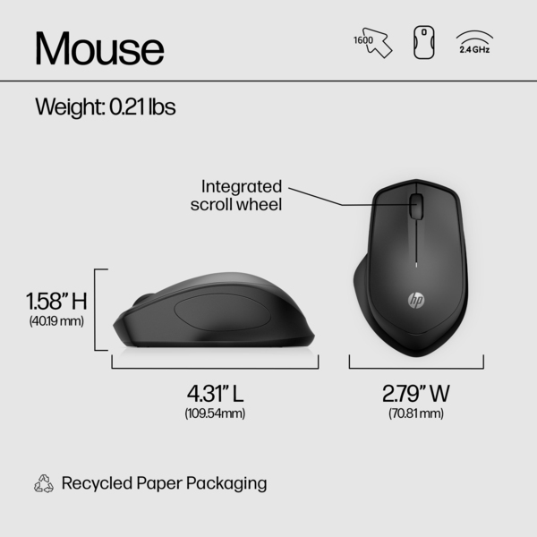 HP 280 Silent Wireless Mouse, Black (Consumer)