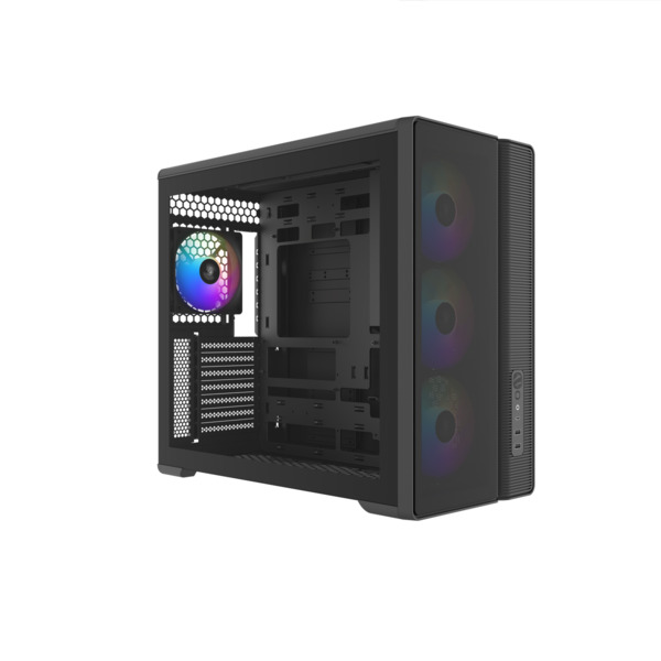 SAMA S50 -miditornikotelo ikkunalla ja RGB-valaistuksella, musta