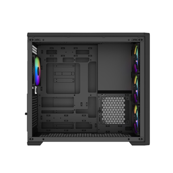 SAMA S50 -miditornikotelo ikkunalla ja RGB-valaistuksella, musta