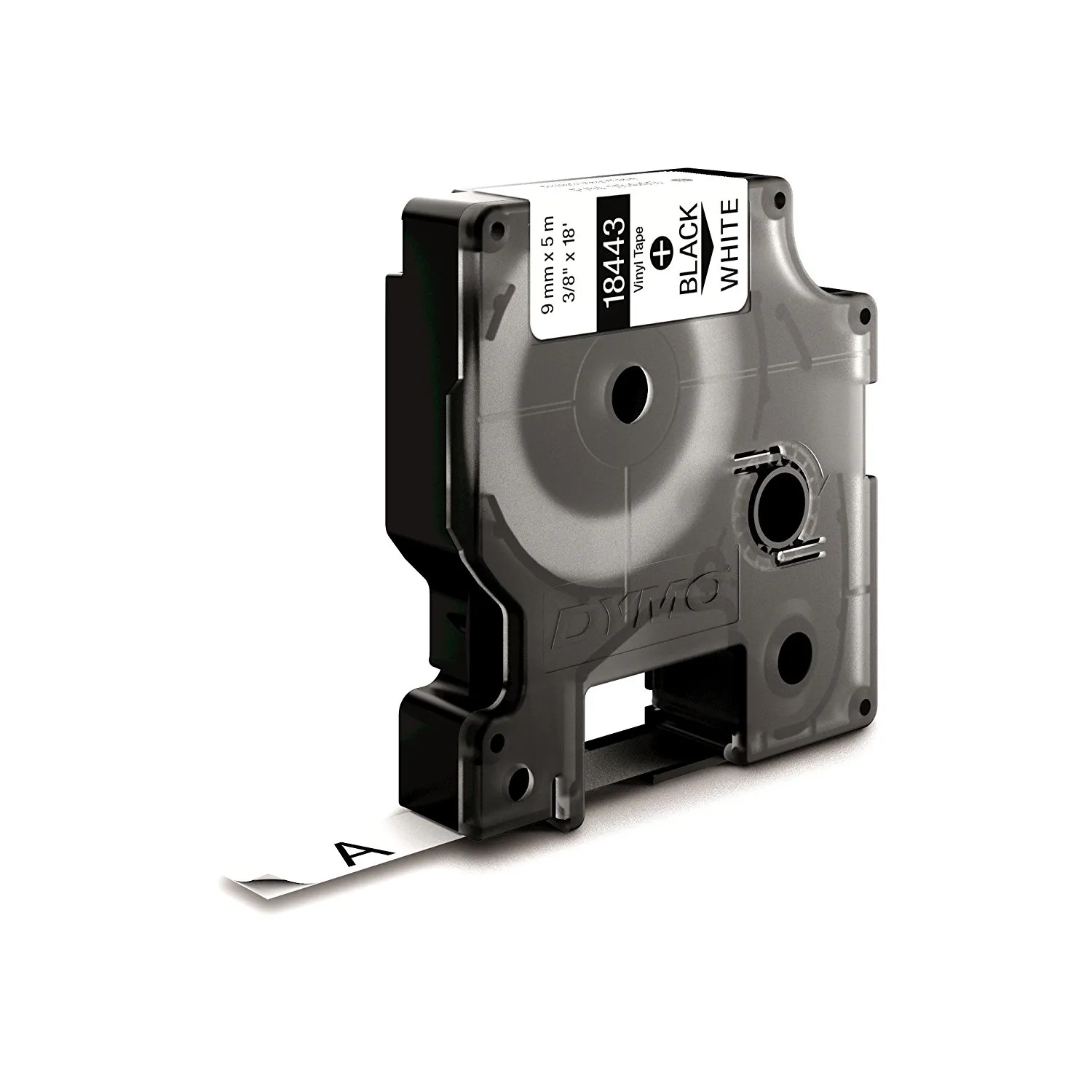 DYMO RhinoPRO m&auml;rktejp perm vinyl 9mm, svart p&aring; vitt, 5.5m rulle