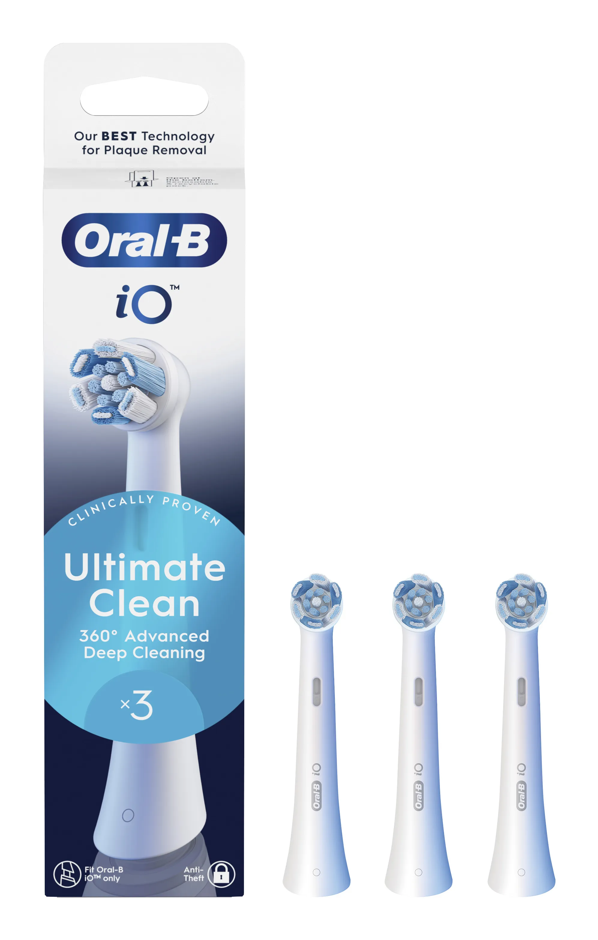 Oral-B iO Ultimate Clean 3 pcs Replacement Toothbrush Heads, White