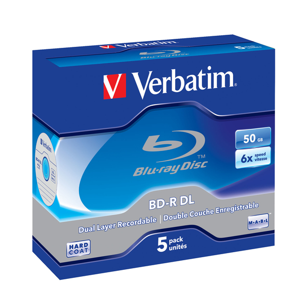 VERBATIM  BLURAY LEVY 5kpl 50GB BD-R Double Layer 6X Scratchguard surface 5 pack JewelCase