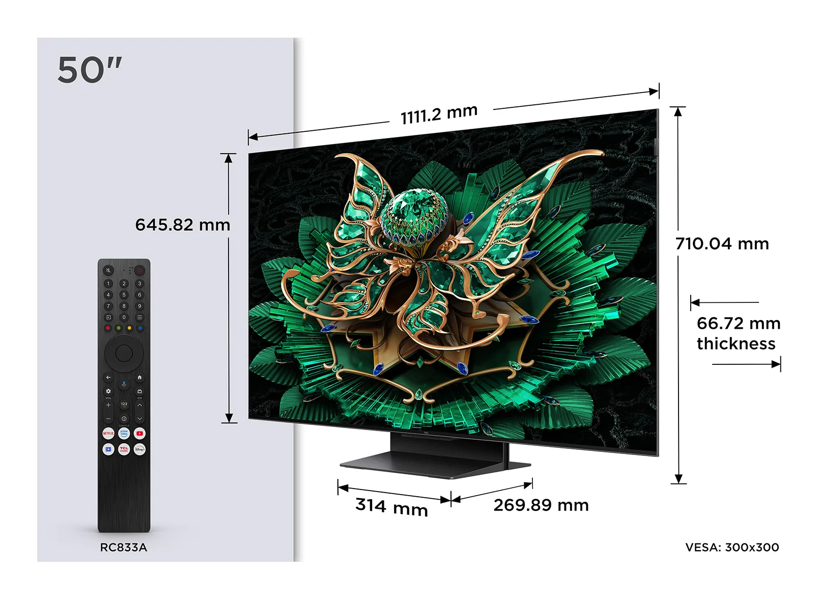 TCL 50C7K 50" 4K QD-Mini LED Google TV, 144 Hz, HDR10+, metallic