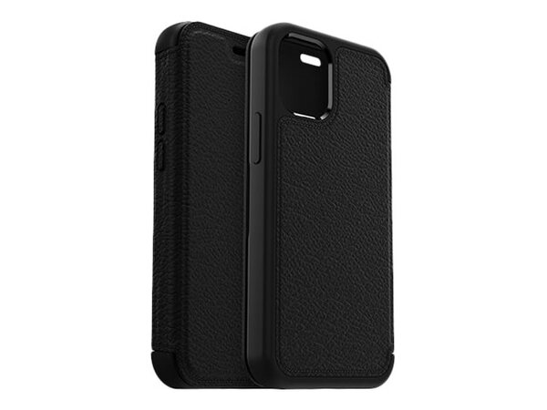 OtterBox Strada Series Folio - L&auml;pp&auml;kansi matkapuhelimelle - nahka, polykarbonaatti, metallinen salpa - varjon musta - slim design malleihin Apple iPhone 12 min