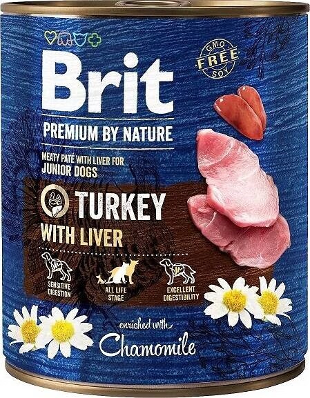 Brit Premium by Nature Turkey with Liver, Koiran m&auml;rk&auml;ruoka, Junior, Herkk&auml; ruoansulatus, 400 g