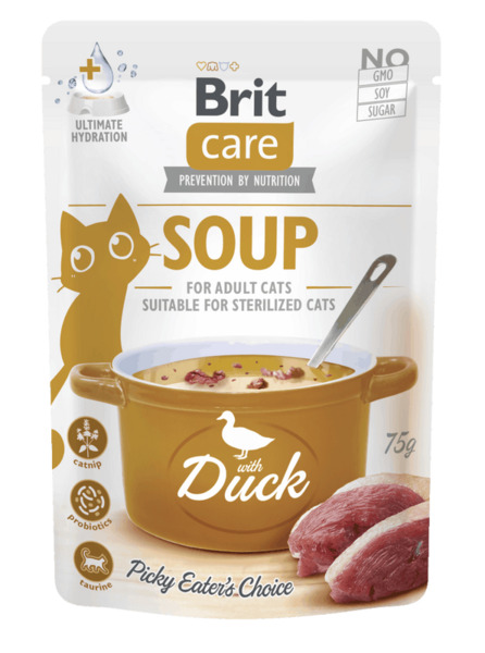 Brit Care Soup with Duck, V&aring;tfoder f&ouml;r katt, Adult, Steriliserad, 75 g