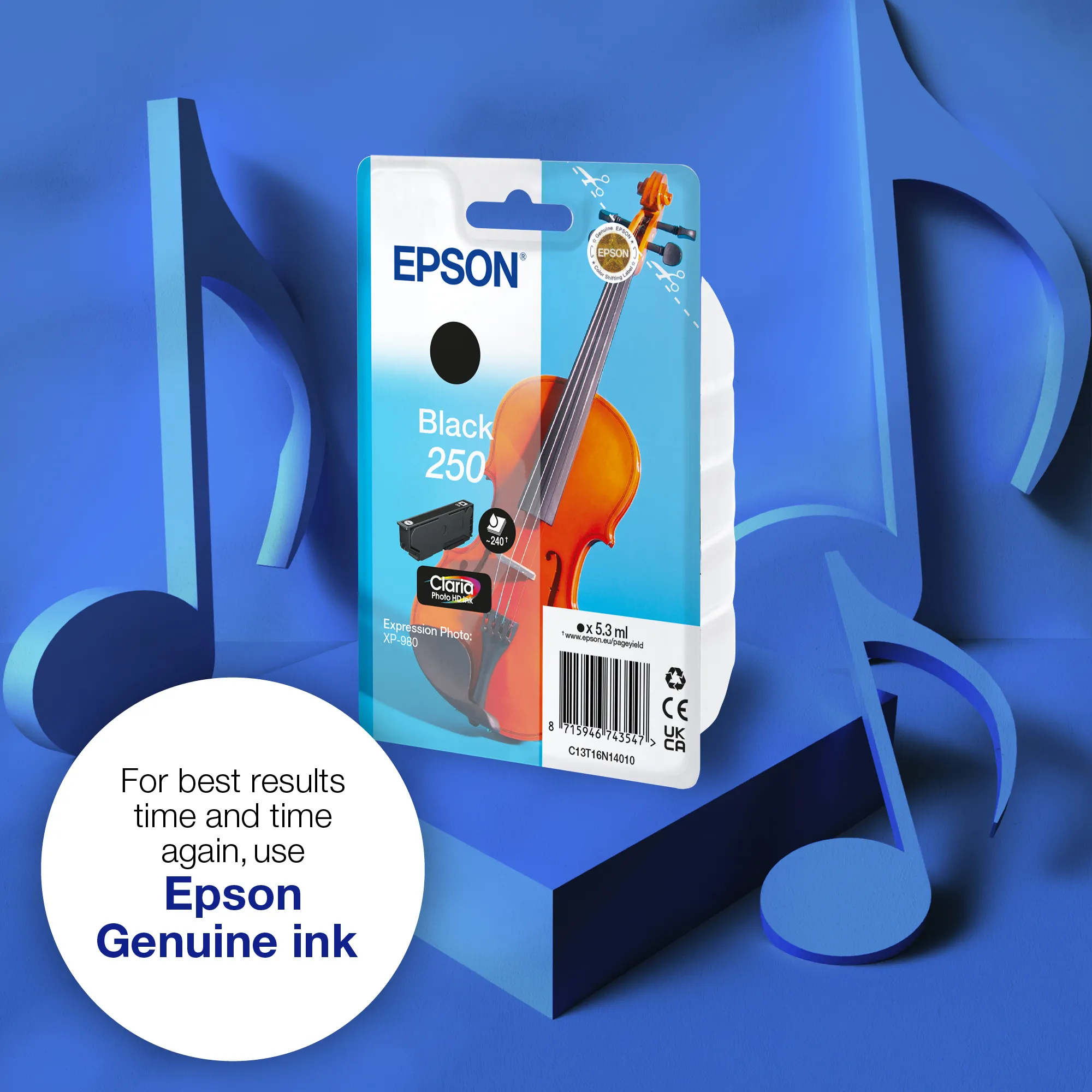 Epson 250 -mustekasetti, 5.3 ml, musta