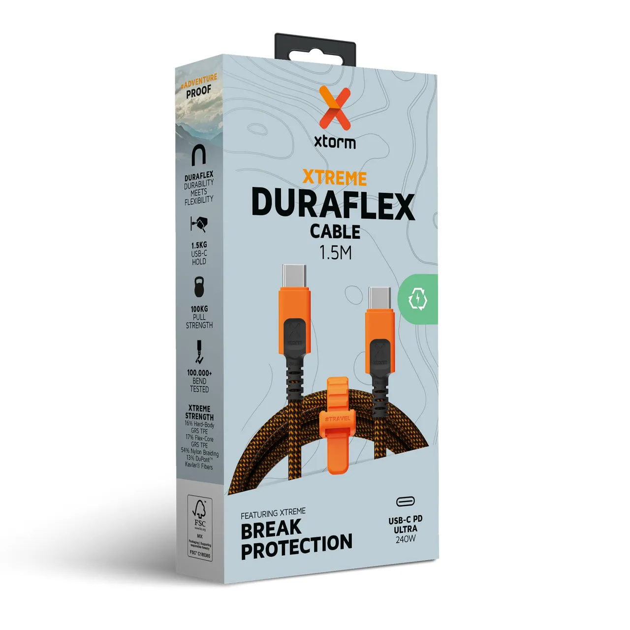 Xtorm Xtreme CXX2006 USB-C kabel, 240 W, 1,5 m, svart