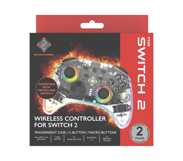 DELTACO GAMING Wireless transparent Switch 2 controller with C-button, RGB, Macro buttons