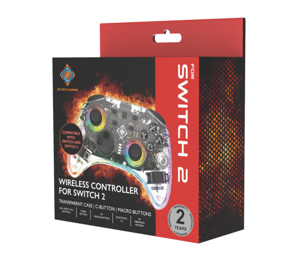 DELTACO GAMING Wireless transparent Switch 2 controller with C-button, RGB, Macro buttons