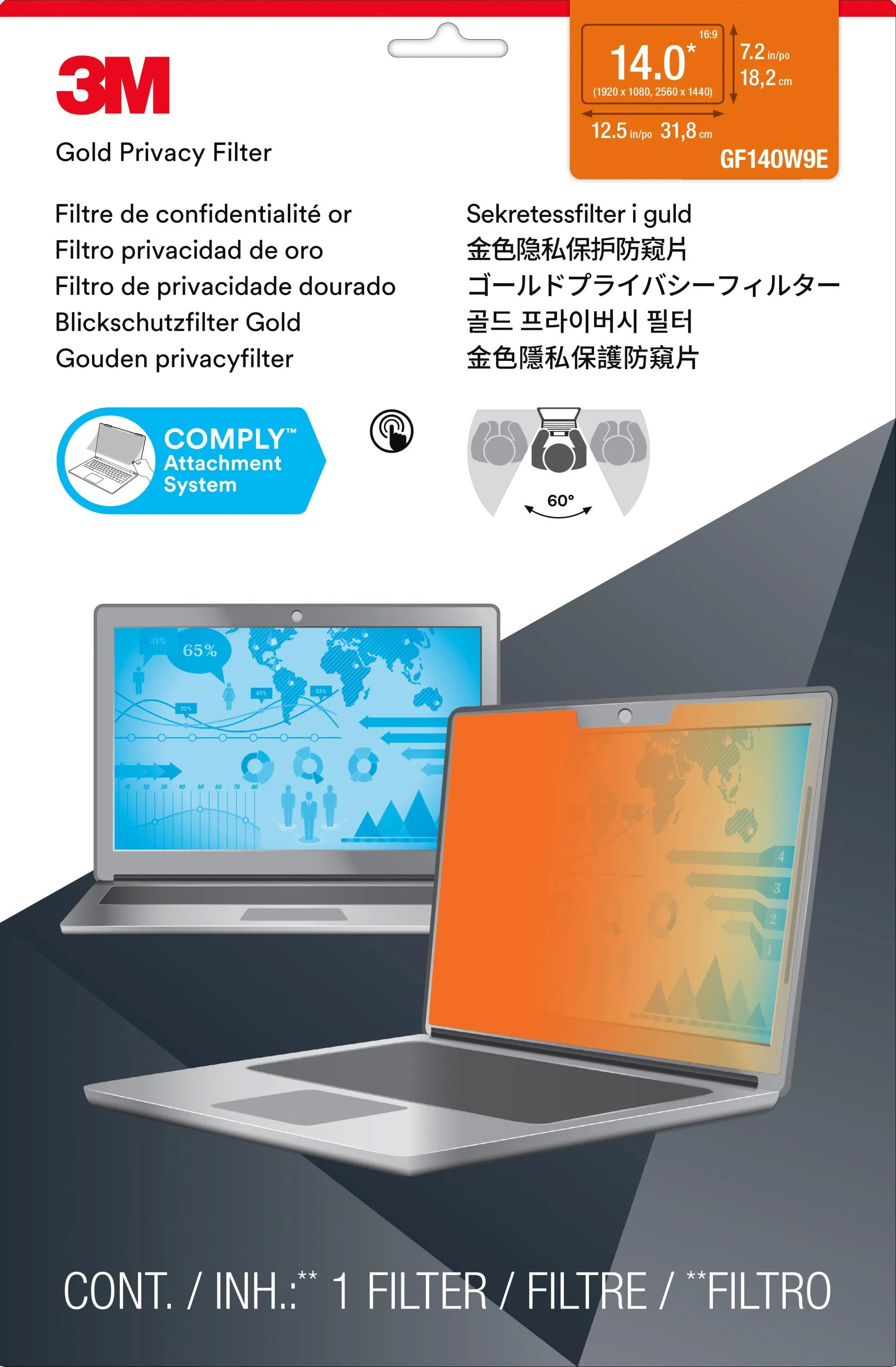 3M Gold Privacy Filter for 14.0inch Full Screen Laptop