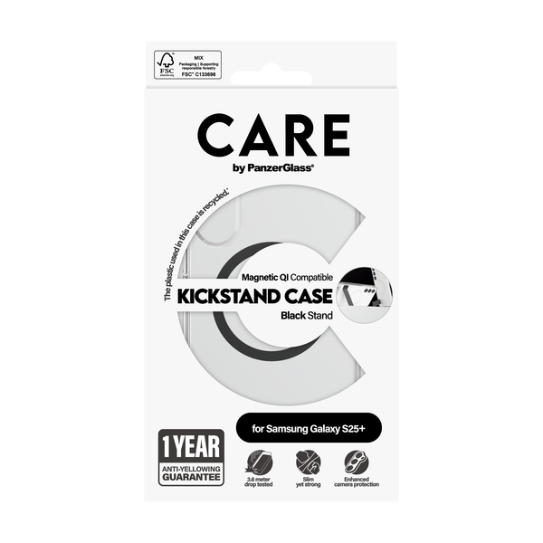 PANZERGLASS CARE CASE TRANS W. - BLK KICKSTAND QI SAMSUNG S25+