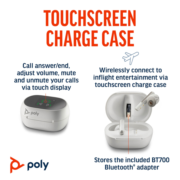 POLY VOYAGER FREE 60+ UC WITH TOUCHSCREEN CHARGE CASE USB-A F60TR F60TL F60T CBF60+ BT700 WHITE WW