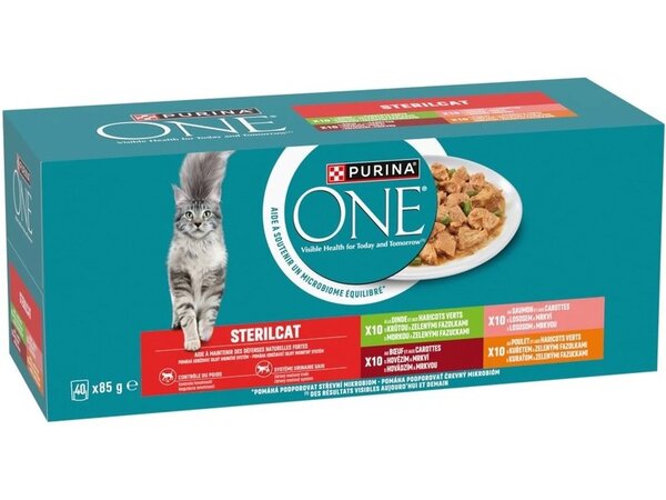 Purina One Adult Sterilcat Beef, Turkey, Chicken &amp; Salmon, Kissan m&auml;rk&auml;ruoka, 40 x 85 g