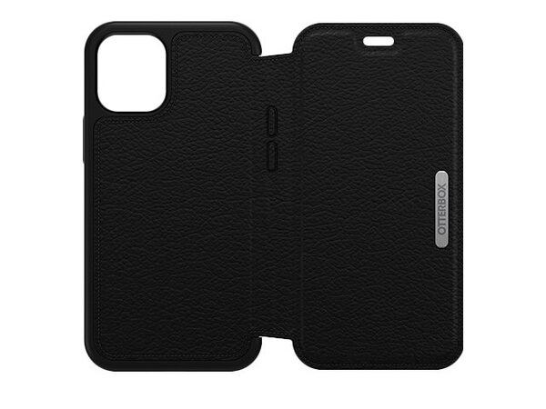 OtterBox Strada Series Folio - L&auml;pp&auml;kansi matkapuhelimelle - nahka, polykarbonaatti, metallinen salpa - varjon musta - slim design malleihin Apple iPhone 12 min