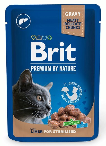 Brit Premium by Nature Sterilised Liver in Gravy, Kissan m&auml;rk&auml;ruoka, Adult, 100 g