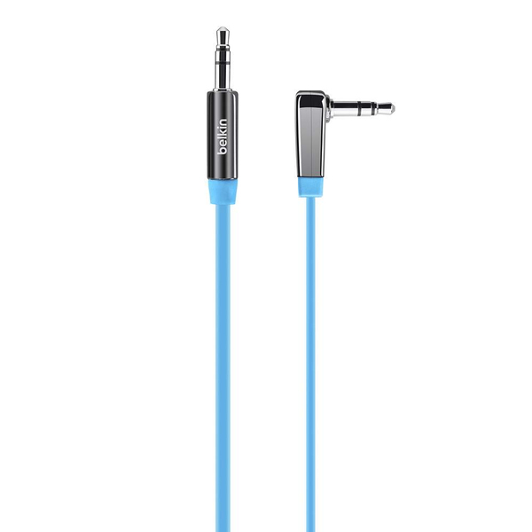 AUX Cable flat right angle 0,9m, Blue