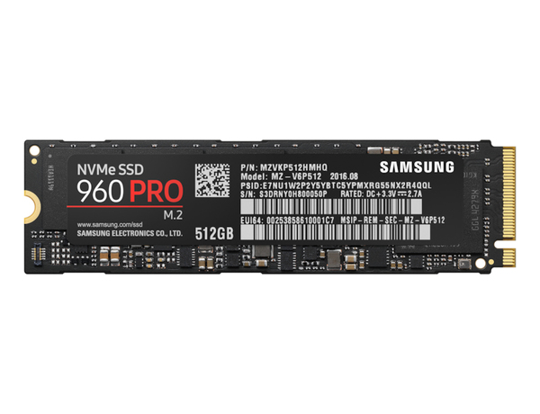 Samsung 512GB 960 Pro, PCI Express 3.0, 3500/2100 MB/s -SSD- levy M.2