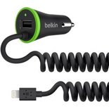 Belkin 3.4A Car charger with USB port + coiled Lightning connector