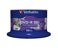 Verbatim DVD+R DL, 8x, 8,5 GB/240 min, 50-pack spindel, AZO